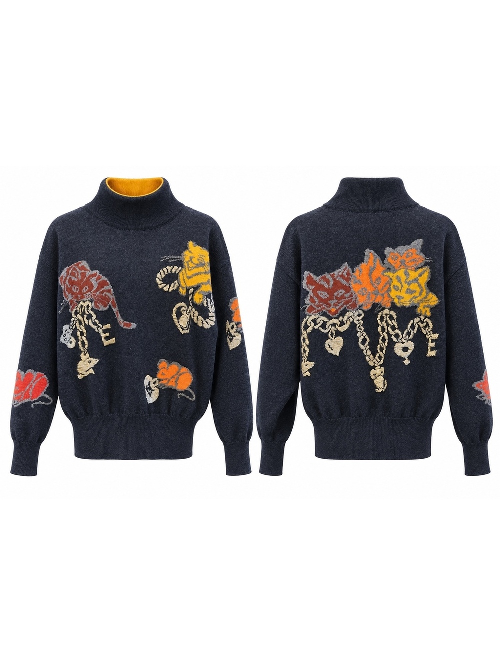 Vintage Escada Cat Intarsia Knit Sweater